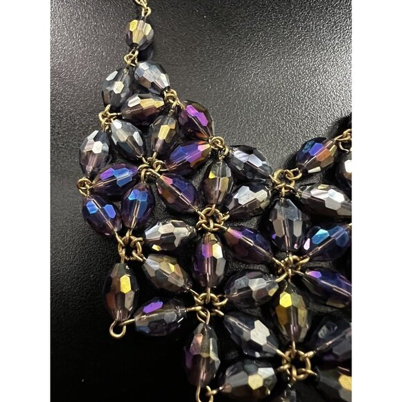South Sun Iridescent Purple Flashy Dress Beaded Gold Chain Necklace - Picture 7 of 8